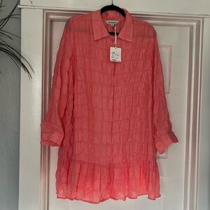 Davi & Dani Womens M Dress Collared Tunic Textured Lined Ruffle Skirt Flirty NWT